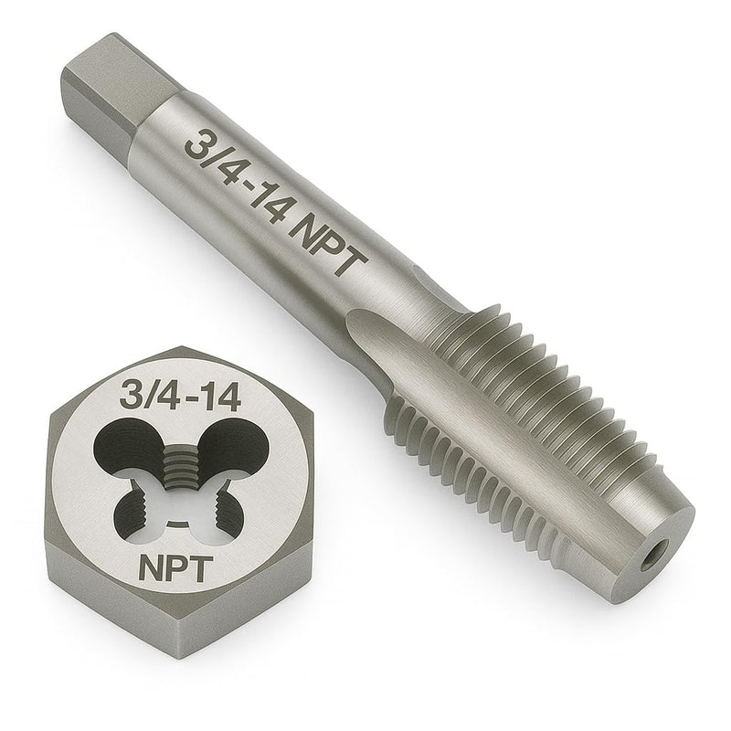 3/4"-14 NPT Tap and Die Set – GCr15 Alloy Steel Pipe Thread Tap and Hex Die Combo, Taper Thread Repair Tool for Conical Pipe Fittings 3/4"-14