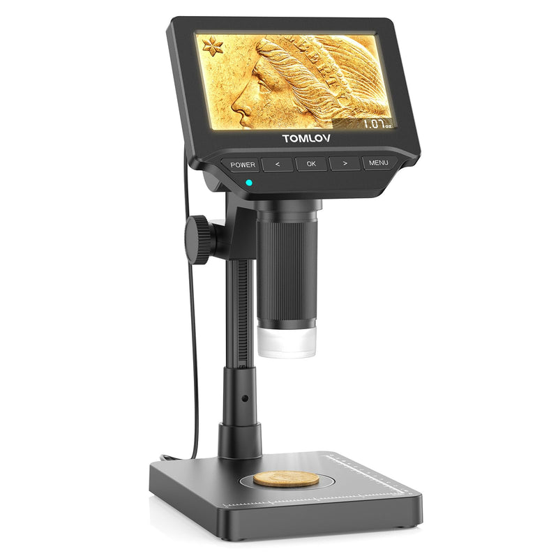 TOMLOV DM4W Microscope with Weighing Scale: 4.3" Digital Coin Microscope with Screen, Error Coin Magnifier with Lights, Weight Scale for Collectors, Jeweler, Students, Compatible with Windows/Mac Digital Microscope with 4.3 Inch Screen