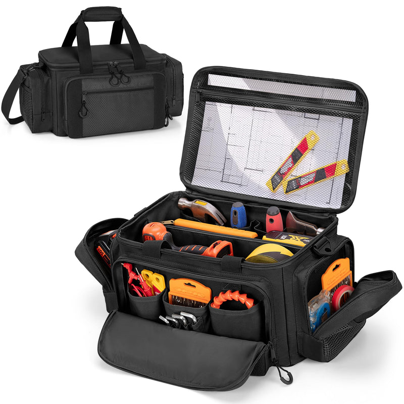 Tactical Tool Bag with Anti-friction Bottom, Hand Tool Tote Storage Organizer for Men, Small Range Bag for Electricians, Carpenters, Mechanics and Repairman, Black