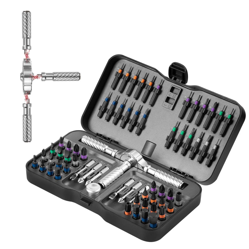 VMAN Ratchet Screwdriver Set, 66 in 1 magnetic Screwdriver sets, S2 Steel Bits, DIY Combination Flexible Shaft, Suitable for Furniture Assembly, Precision Electrical Appliance Repair, Bicycle Tools