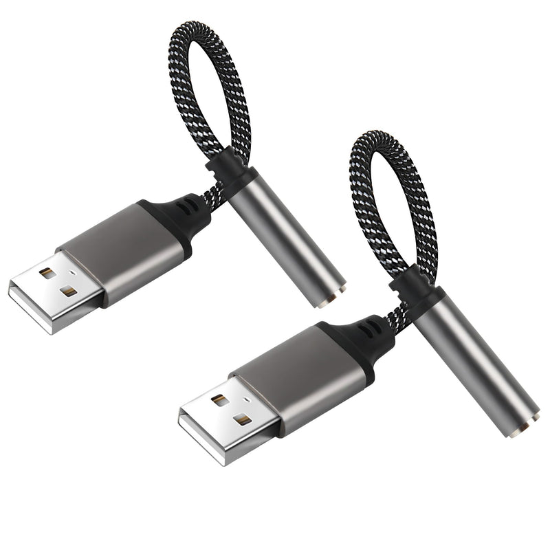 USB to 3.5mm Audio Headphone Jack Adapter 2 Pack, USB to Aux Adapter 3.5mm Female, External Sound Card Converter for Headphones, PC, Laptops, Desktops,PS4, PS5 and More Device