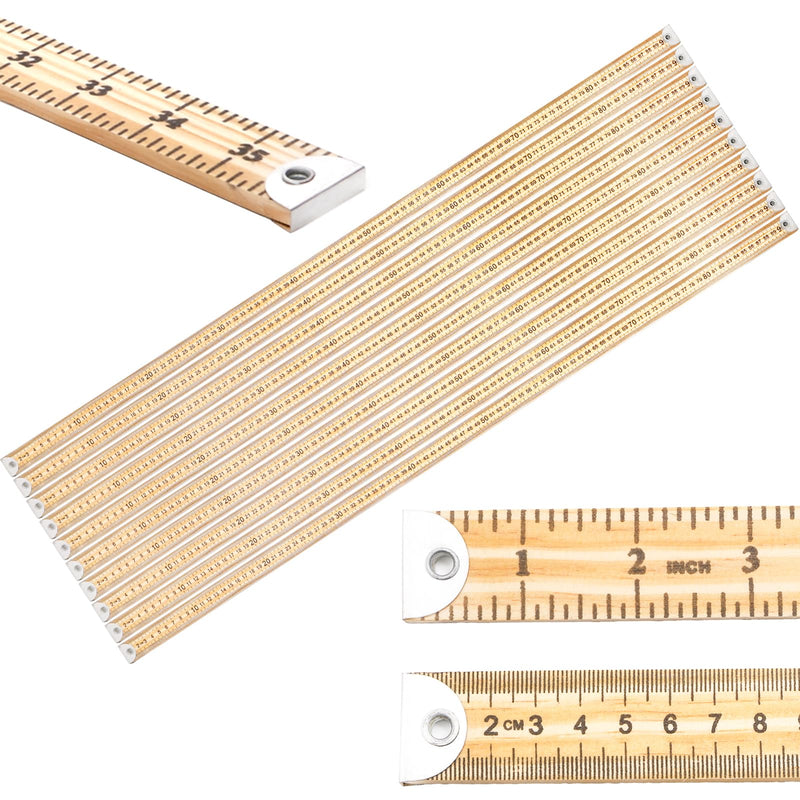 WUWEOT 10 Pack 36 Inches Yard Stick Ruler, Natural Wood Double Sided Meter Stick Ruler Bulk, Heavy Duty Wooden Yardstick with Hang Hole Metal Tips for School Classroom Home Office Kids Measuring