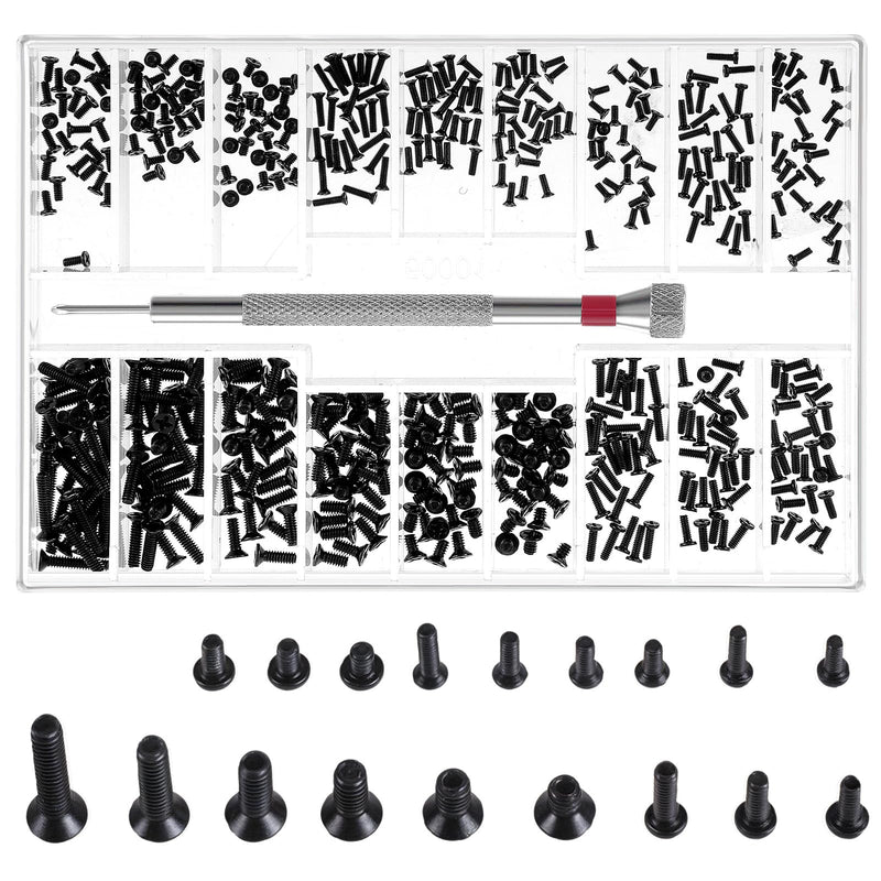 500 Pcs Extra Small Screws Tiny Screw Assortment Kit M1.2/M1.4/M2.0 Micro Repair Screw Kit Black Small Replacement Screws with Screwdriver for Glasses Watches Laptop Computer Electronic