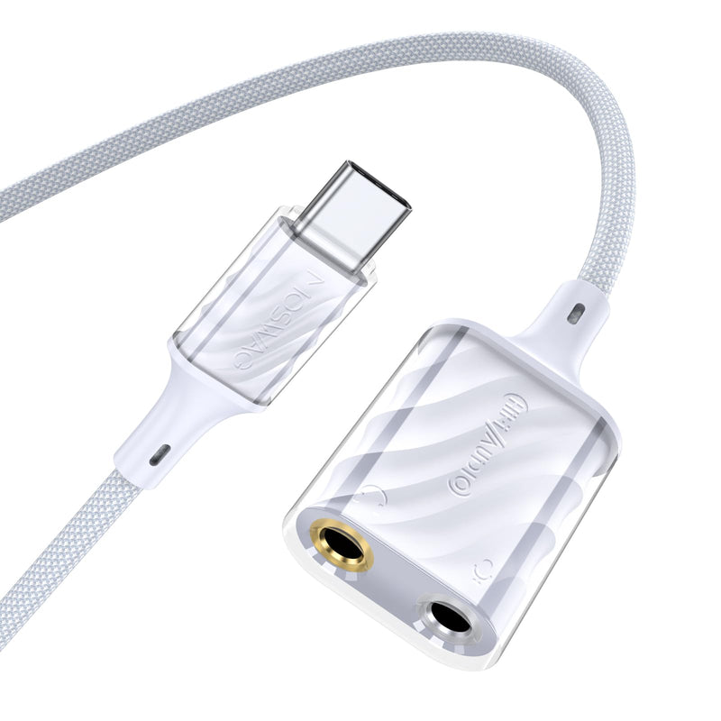 MOSWAG Type C External Sound Card, USB-C to Headphone Jack Adapter Sound Card, USB-C Microphone Headphone Adapter Compatible with MacBook, Chromebook, iPad Pro 2020, iPhone 16/15, Galaxy S24/ S23/ S22 1 Pack White