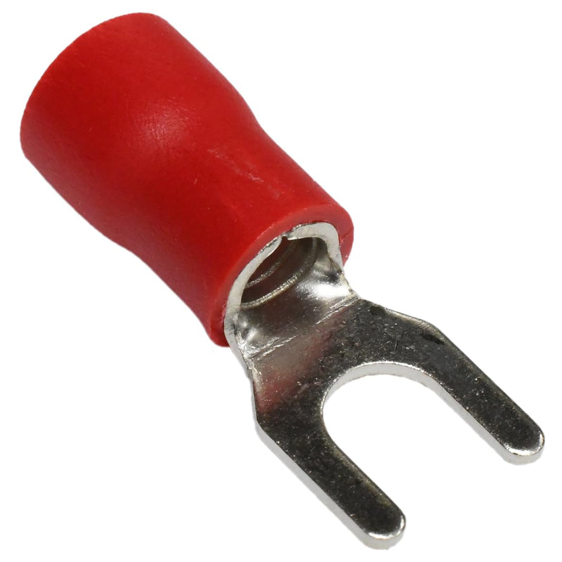 100PCS 8 AWG 1/4" M6 Insulated Fork Crimp Connector 62A 600V CE for Electrical Terminals (100, 1/4") 1/4" 100