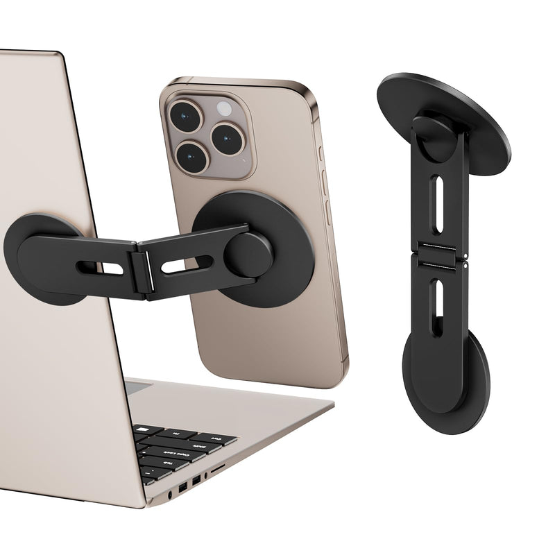 CloudValley Magnetic Phone Laptop Holder Mount, Foldable Hidden Portable Stand for iPhone 17/16/15/14/13 & All Phone, Clamp for Monitor Side, Compatible with Laptop, Desktop, Tesla Model 3/ Y, Black