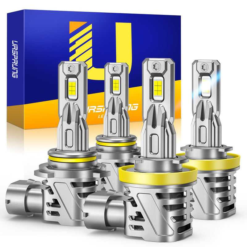 Ursprung 𝟐𝟎𝟐𝟔 𝐔𝐩𝐠𝐫𝐚𝐝𝐞 H11 9005 LED Bulbs Combo, 𝟏𝟒𝐗 Super Brighter, 6500K Cool White, 1:1 Mini Size H8/H9 HB3 Light Bulbs, 10+ Lifespan, Plug & Play H11/H9/H8 9005/HB3