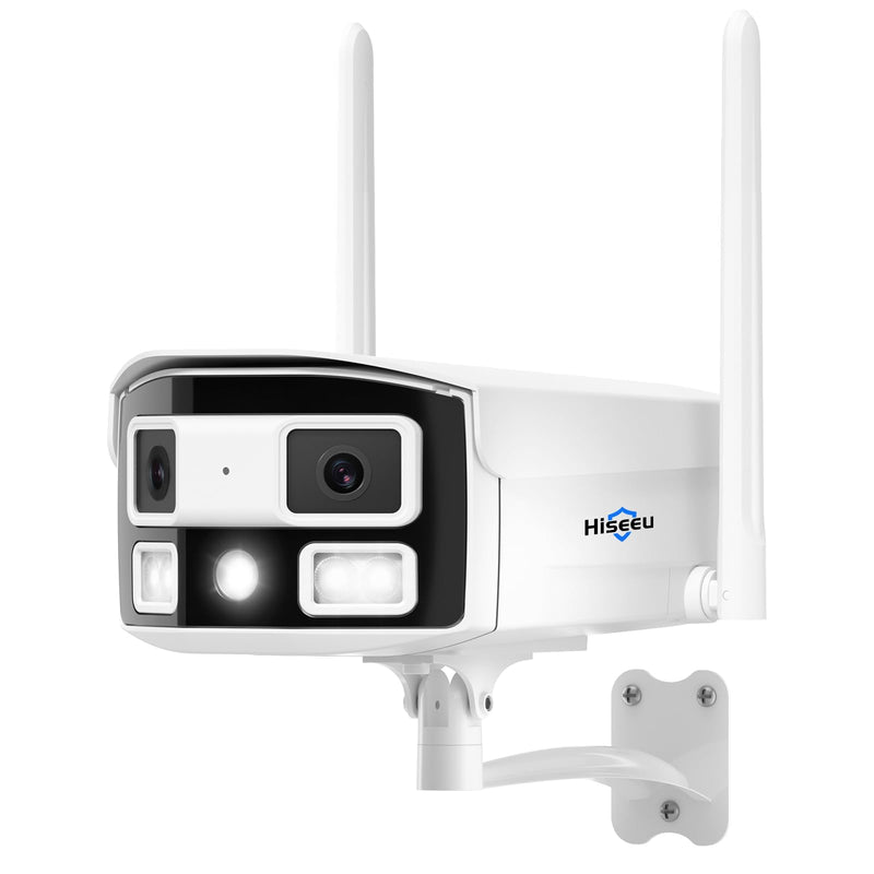 Hiseeu WiFi Pro 4MP Dual Lens Surveillance Camera, 180-Degree Ultra Wide Angle, 5GHz/2.4GHz, Black Light Color Night Vision, 2-Way Audio, Outdoor IP66, 24/7 Recording Support