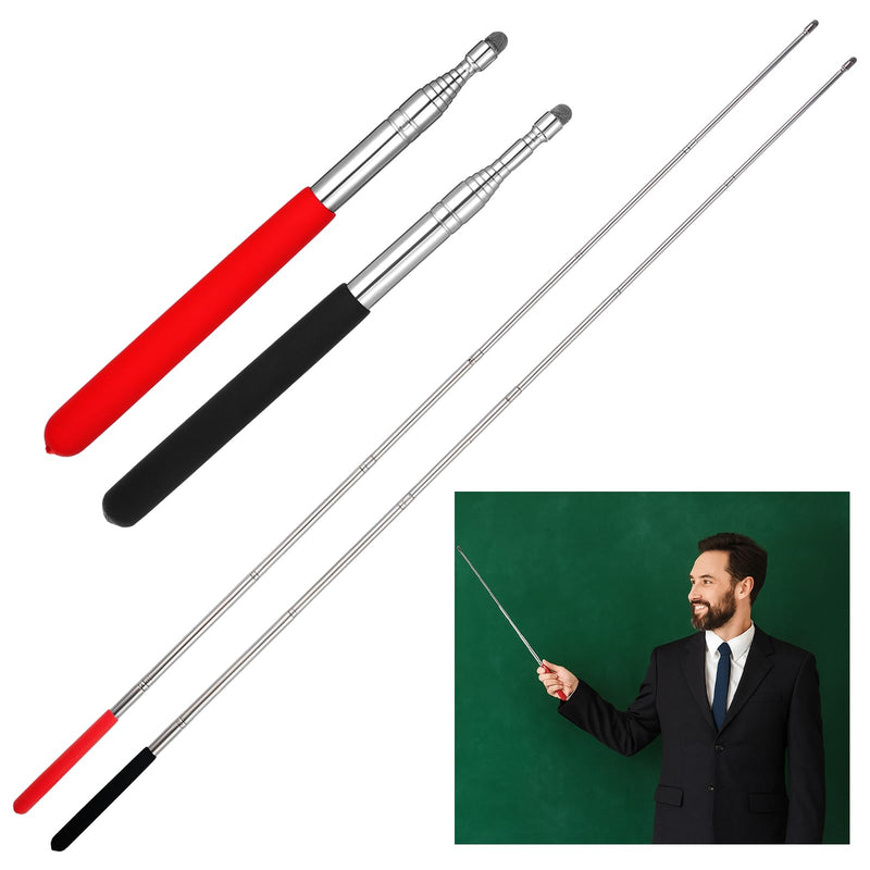 2 Pack Retractable 39.5'' Teacher Pointer Stick for Classroom, Handheld Presenter Whiteboard Pointer with Smooth Sensitive Tablet Pen Stylus Pen Teaching Guiding Wand for School Office Presentation