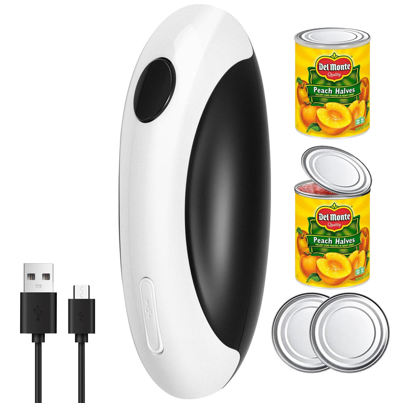 Electric Can Opener, Can Opener Electric Fits All Can Sizes, One Touch USB Rechargeable Automatic Can Opener for Kitchen and Seniors with Arthritis, Chef, Portable Kitchen Gadgets Black and White Electric