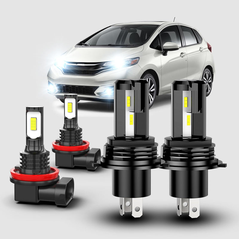 For Honda Fit 2006 2007 2008 2009 2010 2011 2012 2013 2014 2015 2016 2017 2018 2019 2020 Light Bulbs combo，H4 Hi-Lo Beam H11 Fog Light Bulbs,6000K White,800% Brighter Lightness(Pack of 4)