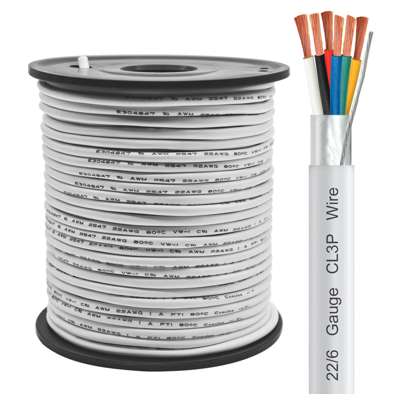 22/6 Shielded Wire 50FT CL3P Jacket Pure Copper Wire, Spool 22 Gauge 6 Conductor Stranded Plenum Cable for Security Alarm Access Control Sound 50 Feet 6C 22AWG