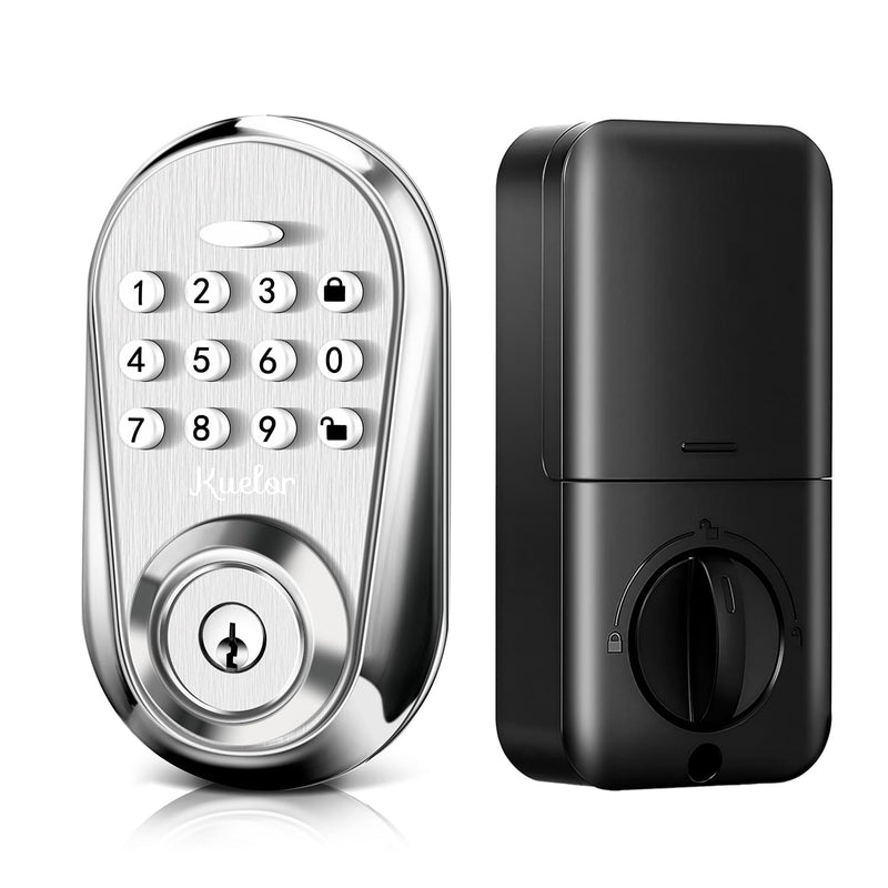 Keyless Entry Door Lock, Keypad Smart Deadbolt for Front Door, Electronic Keypad Code with Auto Lock, One-Time Code, Anti-Peeping Password, Easy Installation, Silver