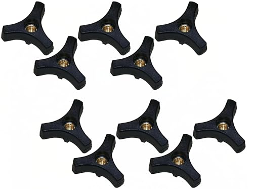 Black Plastic Knob 1/4 20 Three Prong Wing Nut 2 inch Diamete with Through Brass Insertr (Qty of 10)