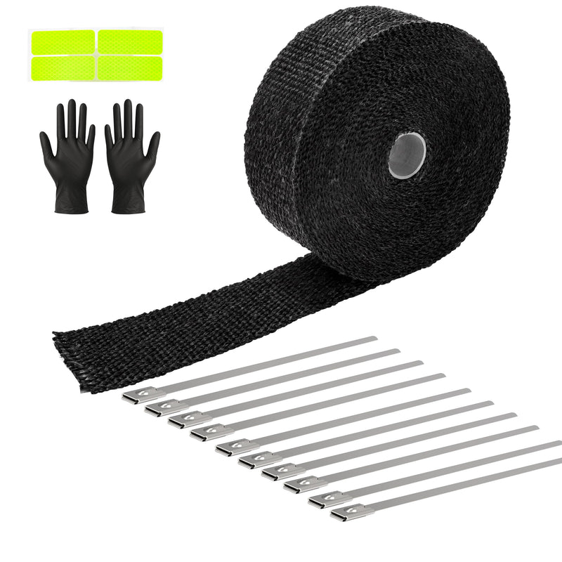 Exhaust Heat Wrap Roll 2" x 33' Black Fiberglass Heat Shield Tape 1 Rolls 5cm x 10m with 10pcs Stainless Ties for Motorcycle Car Truck Black33' /1roll