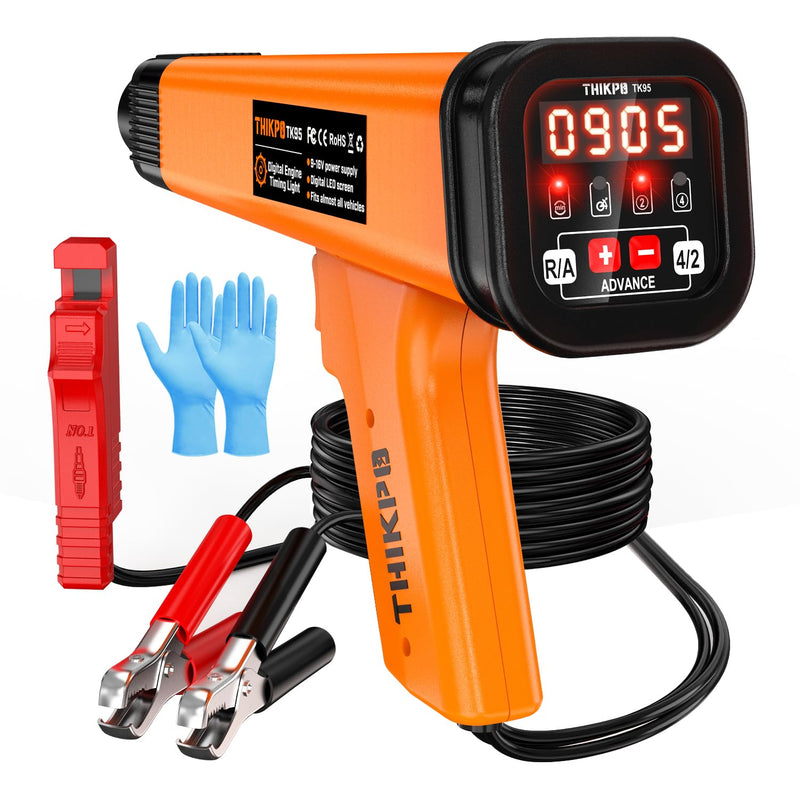 Digital Automotive Timing Light 12V, Inductive Ignition Timing Light Gun with Tachometer for 2&4 Stroke Petrol Engine for Classical Car Motorcycle Marine Orange