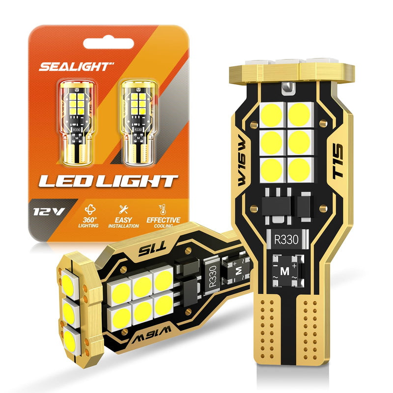 SEALIGHT 921 LED Bulb Reverse Light 500% Super Bright T15 Reverse Light Bulb 3030-SMD Chipsets Canbus Error Free 906 W16W 922 912 921 LED Bulb for Backup Lights, 6000K White Pack of 2 921-White 921/912/W16W