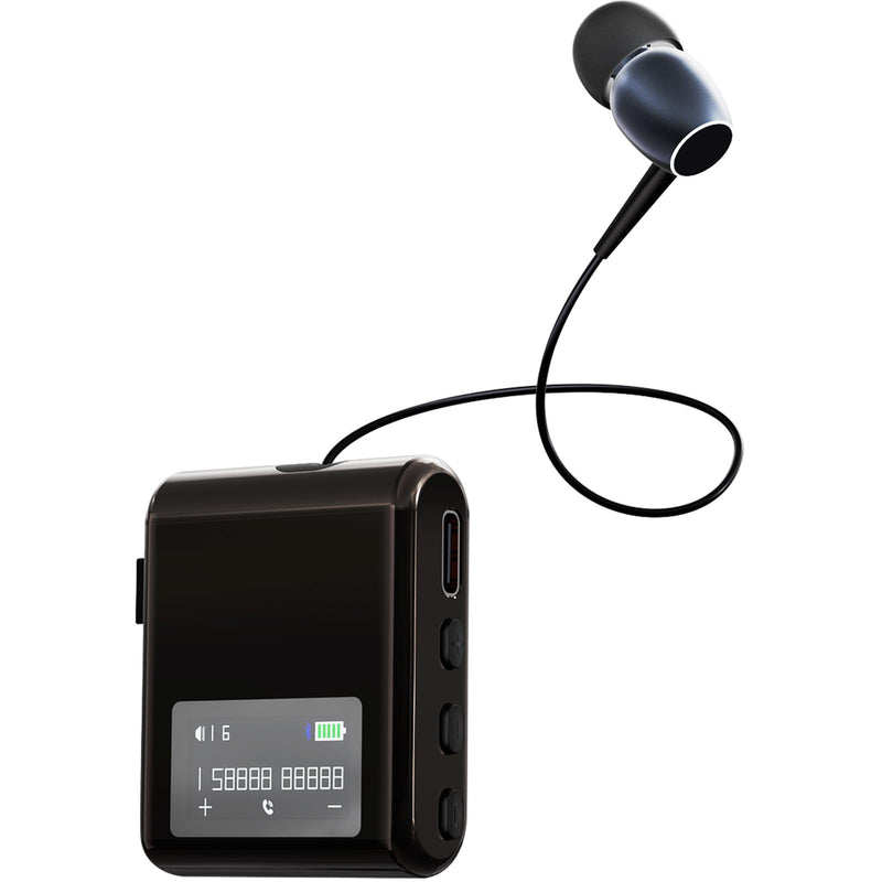 Bluetooth Headset with Retractable Cable, Wireless Headphone Stereo Earphone V5.4 Noise Cancelling Mic Clip on Earpiece, with LCD Display, AI Voice Assistant, for Sports Business (Black) Black