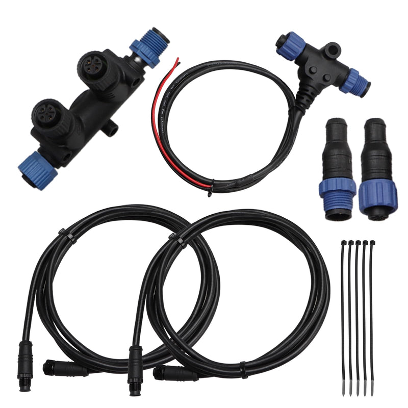 EVRBUL Marine Grade NMEA 2000 Starter Kit, NMEA 2000 Backbone Cables Drop Cables Dual Tee Connector Male/Female Terminators Compatible with Lowrance Simrad Garmin Device