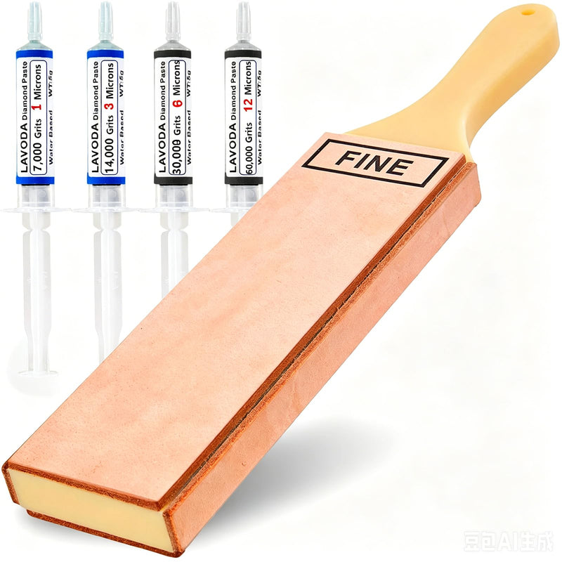 4-Sided Leather Strop with Diamond Polishing Compound, Extra Large 15.7"x3", Thickened Water Buffalo, Stropping Kit for Chef's Knife Sharpening and Woodworking-Chisel/Plane Honing Mirror Edge