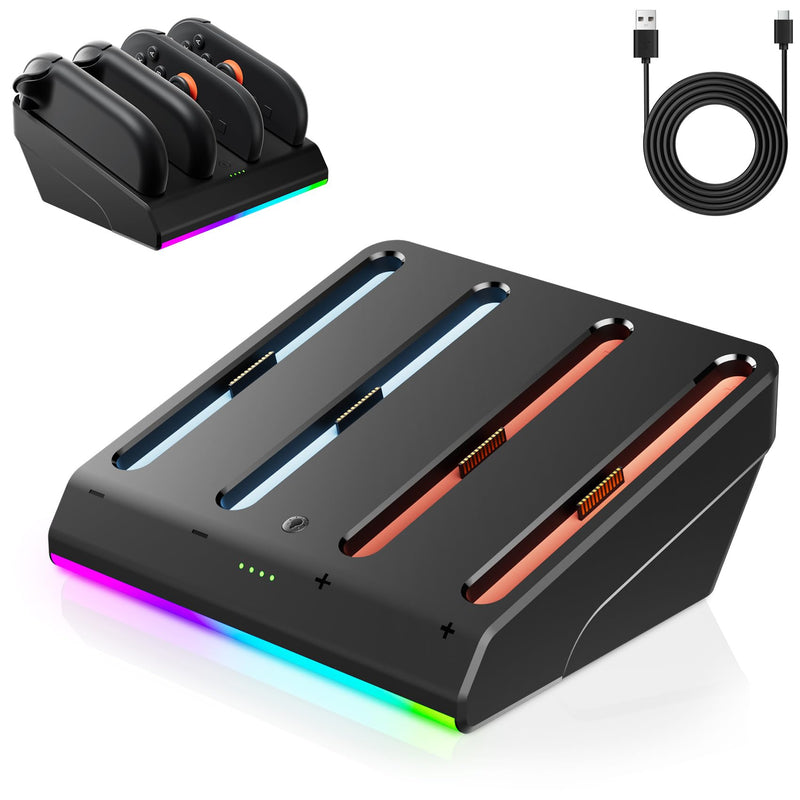 Charging Dock for Nintenndo Switch 2 Joycon, AOJAKI Accessories for Switch 2, Charger Station for Joycon, 4-in-1 Magnetic Fast Charger with RGB Light Modes, Smart Chip, Anti-Slip Base