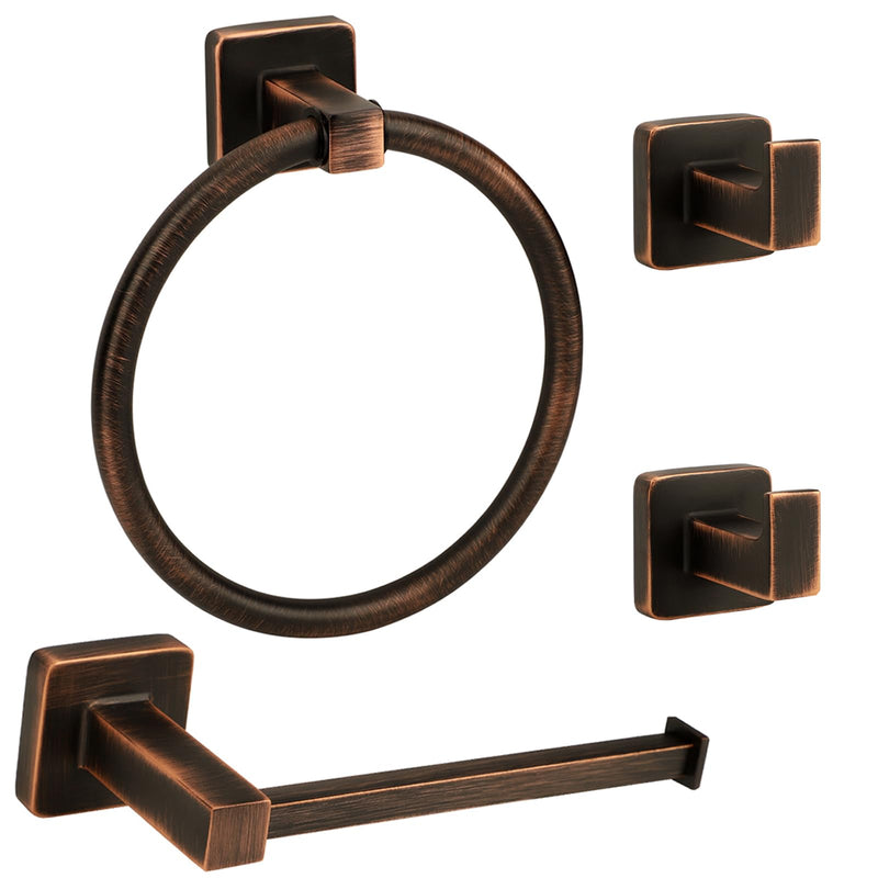 4 Pieces Oil Rubbed Bronze Bathroom Hardware Accessories, Include Hand Towel Ring, Toilet Paper Holder and 2 Robe Towel Hooks,Bronze Bathroom Hardware Set