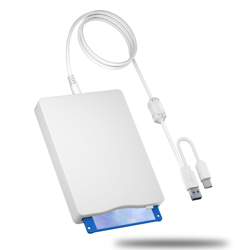USB Floppy Drive, 3.5" External USB & Type-C Floppy Disc Reader, External Floppy Disk Drive Portable 1.44 MB Plug and Play FDD for PC Windows XP 7 8 10 11(White) 8 inch Floppy Drive-white