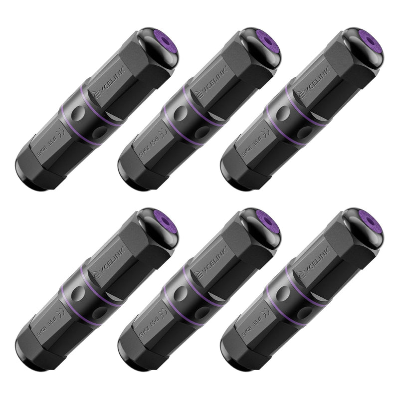 VCELINK IP68 Waterproof RJ45 Coupler (4.43in) - 1000Mbps Shielded Outdoor Ethernet Extender, Tool-Free Cat6/5e/5 PoE+ Compatible, 6-Pack