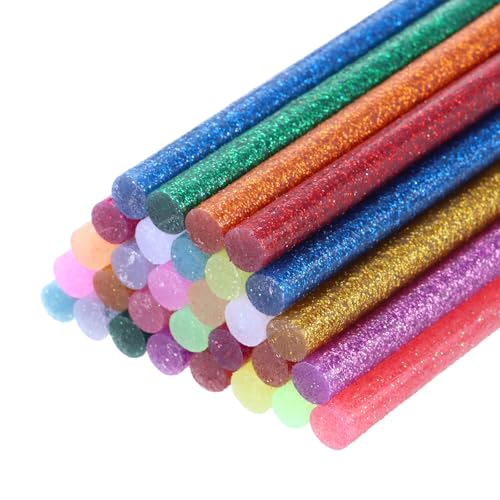 uxcell 30pcs Mini Glitter Hot Glue Sticks 4 inch x 0.28 inch High Sticky Hot Glue Gun Sticks, 15 Color