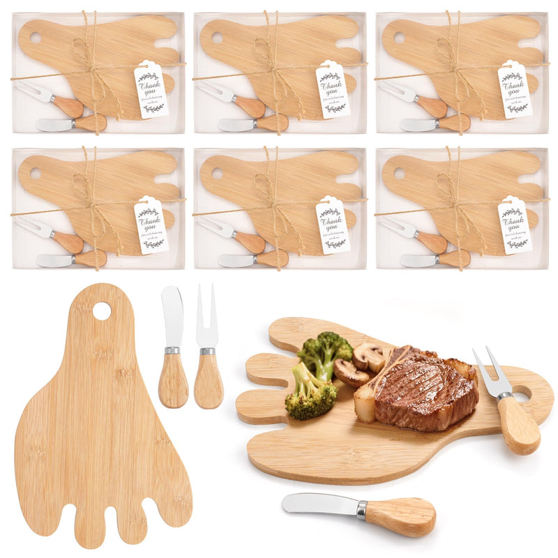 6 Sets Baby Shower Favors Bridal Game Prizes for Winners Wedding Guest Gifts Footprint Bamboo Cheese Board Charcuterie Board Set with Knives and Forks Thank You Card with Gift Box 6 Sets