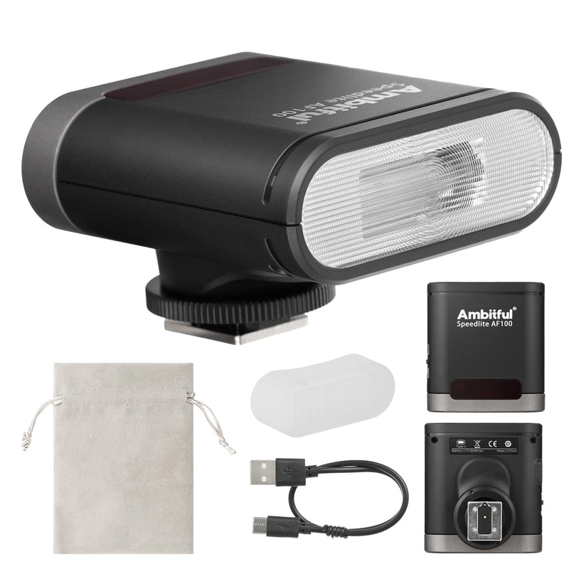 Ambitful Flash AF100 Mini Flash - Camera Flash GN12, 8 Power Levels, Built-in 2000mAh Battery Manual Speedlite Compatible for Canon/Sony/Ricoh gr3/Nikon/Fuji 0.1~1.8S Recycle