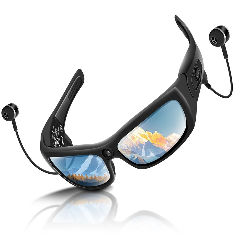 Camera Glasses with Bluetooth,Smart Sunglasses Camera 1080P,Sport Action Video Cameras,Video Glasses for Men with Earphone,Wearable Cam with Polarized Lens for Outdoor Sports,Cycling,Hiking(No Audio)