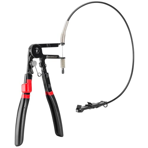 Powerbuilt Precision Adjustment Hose Clamp Pliers with Non-Slip Handle, 24" Flexible Cable & Ratcheting Lock Mechanism - Automotive Coolant & Radiator Hose Clamp Tool - 643091ECE