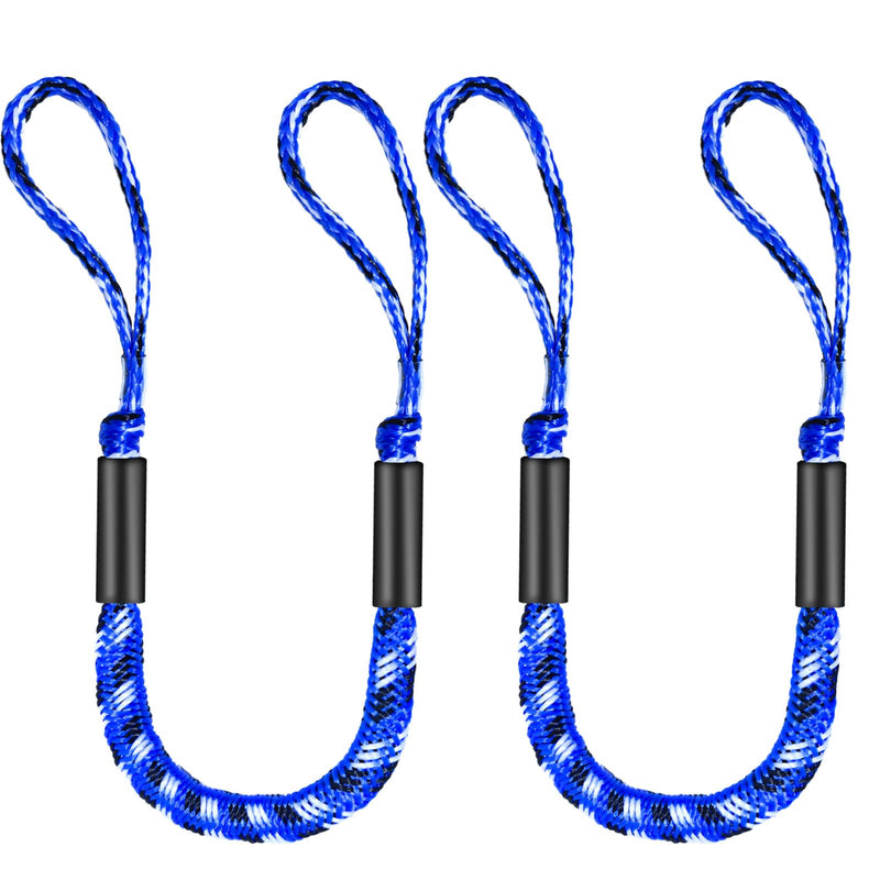 3FT Bungee Dock Line for Boats with Loops – Connect or Secure Docking for Small & Medium Sized Boats Like Kayak,PWC, Canoe, Bass Boat, Jon Boat, Boat Fender Lines (Blue,Black&White) Blue,black&white