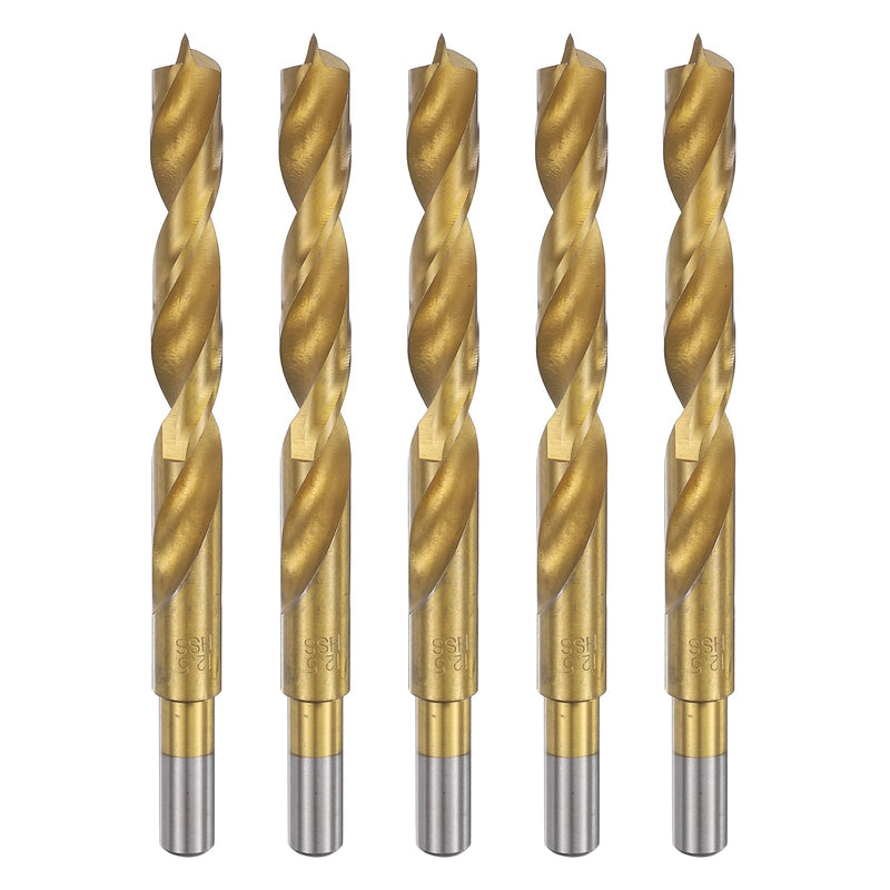 HARFINGTON 5pcs Brad Point Drill Bits 12.5mm(31/64") Dia HSS4241 Straight Round Shank Metric Brad Point Spiral Twist Drill Bits for Carpenter Woodworking Plastic Rubber, Golden 12.5mm(31/64") 5