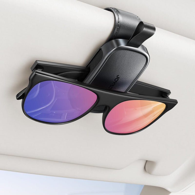 JOYROOM Sunglasses Holder for Car Visor, 2025 Upgrade Magnetic Glasses Car Holder, Universal Fits Leather Eyeglasses Clip Compatible with All Glasses, One-Handed Operation Black 1 Pack