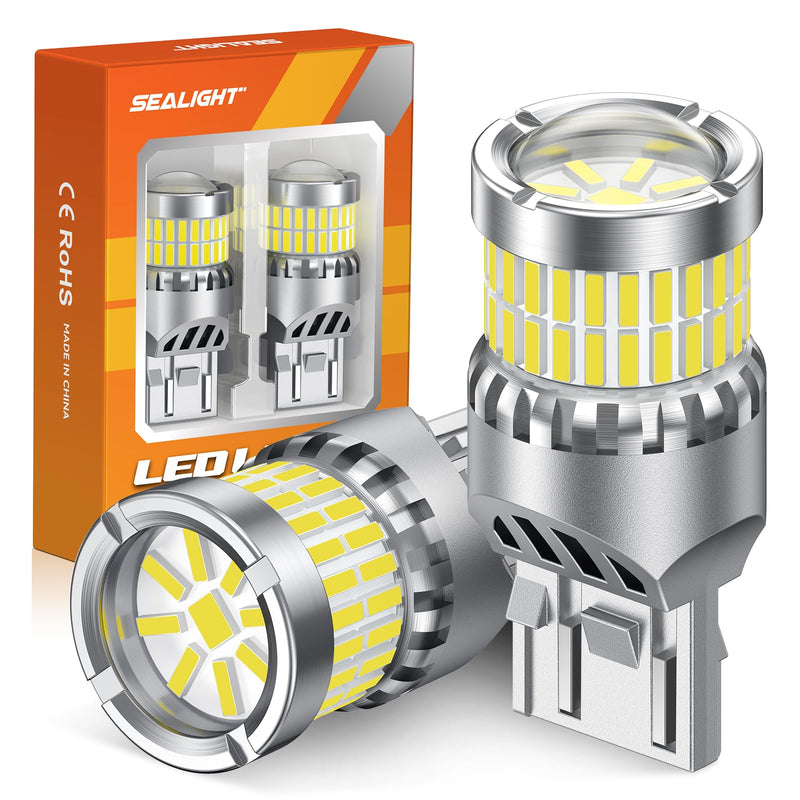 SEALIGHT 7440 7443 LED Bulbs Reverse Lights, Upgraded T20 7444 7441 W21W 992 LED 56-SMD with Projector Lens for Backup Tail Brake DRL Parking Lights, 6000K White, Pack of 2 led reverse light
