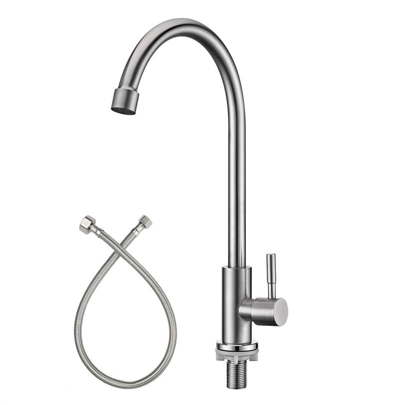 Cold Only Bar Sink Faucet, SUS304 Stainless Steel Cold Water Only Kitchen Faucet Single Handle Faucet for Outdoor Sink Brushed Nickel