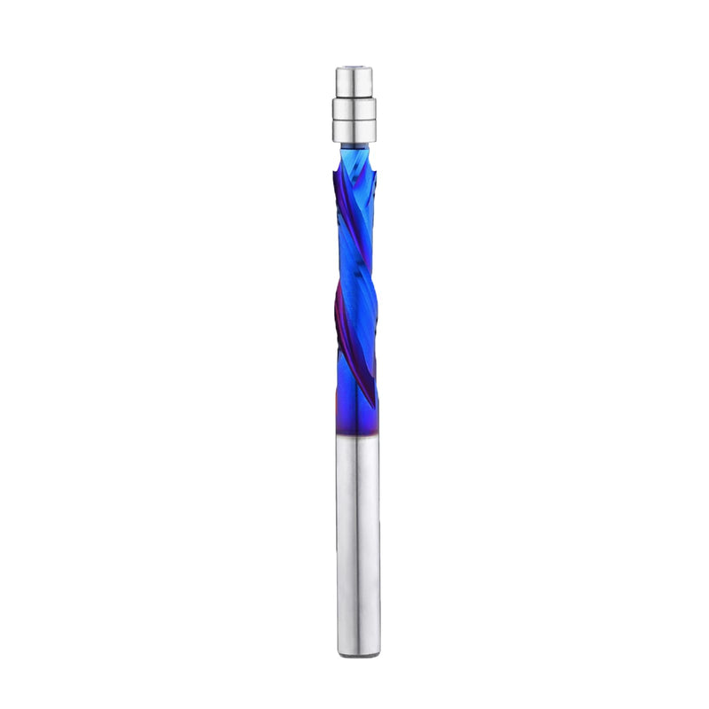 Compression Spiral Flush Trim Router Bit Solid Carbide 1/4 Inch Shank Cutting Diameter 1/4 Inch with NACO Coated CNC Spiral Router Bit for Woodworking Trimming CFB431 compression