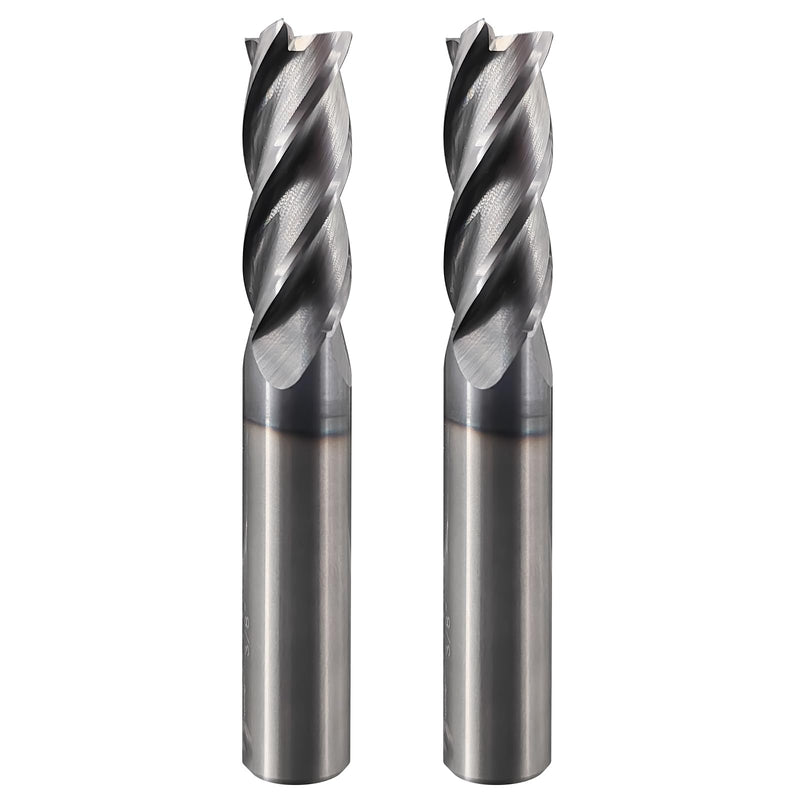 2 Pcs 3/8" Carbide Square End Mill, 4 -Flute TIALN Coated CNC Mill Bits for Steel, End Mills for Precision Milling Tasks 3/8 in 2