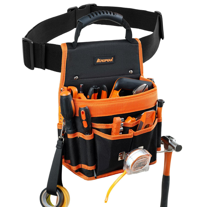 AUROPEAK Tool Belt Pouch, 22 Pockets with Hammer Loops & Tape Clip | Durable Nylon Material, Adjustable Belt Fit, Lightweight Single Side Design, Perfect For HVAC Contractors and Carpenters