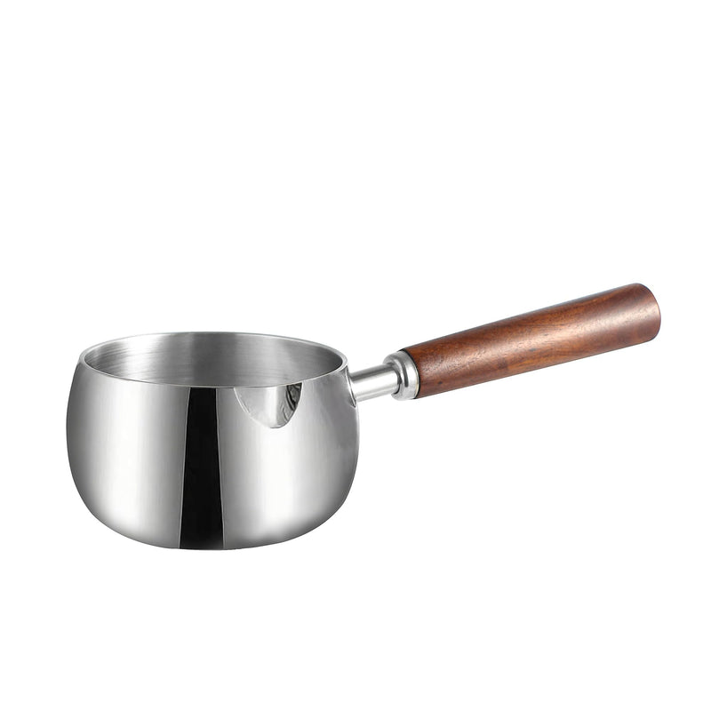 IMEEA 17oz Small Milk & Butter Warmer Pot SUS304 Stainless Steel Sauce Pot with Wooden Handle for Single Servings, Heating Milk, Melting Butter & Small Portions 0.5 Quarts