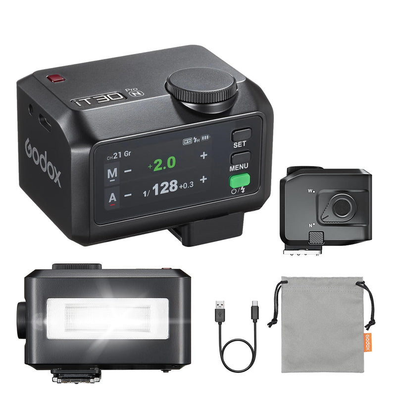 GODOX iT30 Pro N TTL mini TTL Wireless Camera Flash Compatible for Nikon Cameras,2.4G Wireless Touchscreen Flash,Built-in Lithium Battery (Black) IT30 PRO N (Black)