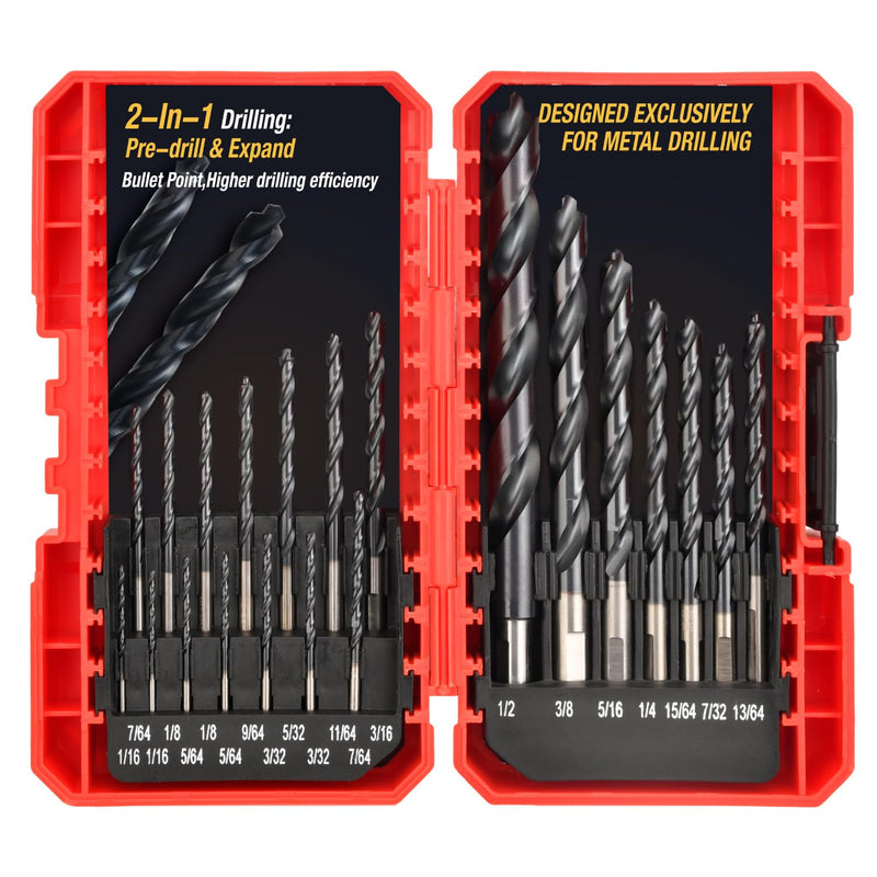 ANGELSWORD M35 Cobalt Drill Bit Set, 21 PCS 1/16"-1/2", TiAlN Coated Drill bit with Bullet Point Tip, for Hardened Metal, Stainless Steel, Cast Iron and Light-Gauge Metal 21 PCS SET