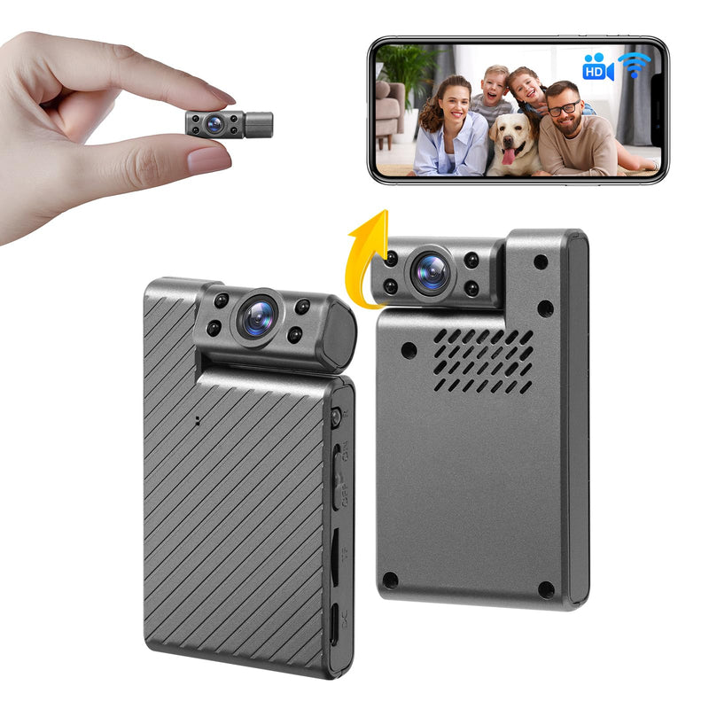 Mini Wireless Camera HD 180° Rotating Cameras Smallest WiFi Security Camara, Portable Nanny Cam Night Vision Tiny Rotatable Cams for Home Room Office Indoor Outdoor (Silver) Silver