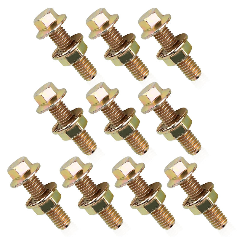 10PCS Exhaust Manifold Bolts Kit, 0.7 x 1.45 Inch Carbon Steel Non-Slip Hex Flange Nut Screws, Car Retrofit Replacement Parts, Universal for Most Car, Truck & SUV (Gold)