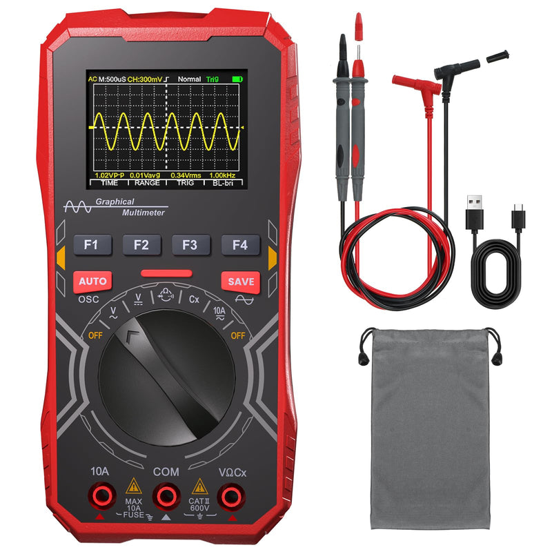 2-in-1 Handheld Oscilloscope Multimeter - 1MHz Bandwidth 2.5MS/s Sampling Rate, Digital Oscilloscope & Auto-Ranging Multimeter Combo, 2.4" Backlit Display with Probes, for Electronics DIY, Repair HO-12