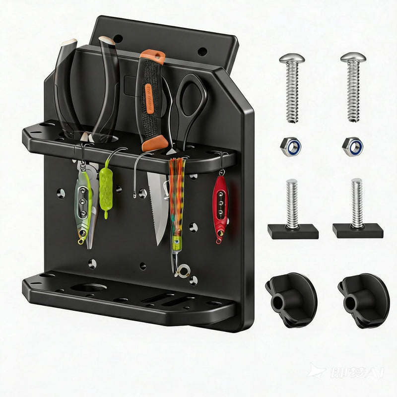 Boat Track System Tool Holder, Knife & Plier Fishing Bait Holder Combo - Compatible for Versatrack/Lund Sport Track - Marine-Grade Storage Solution. 45 Degree Boat Tool Holder
