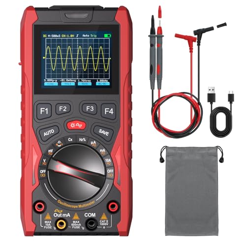 3-in-1 Handheld Oscilloscope Multimeter with Signal Generator, 12MHz Bandwidth 50MS/s Portable Digital Oscilloscope Multimeter, True RMS Auto-Ranging, 1500mAh Battery for Electronics Repair HO-13