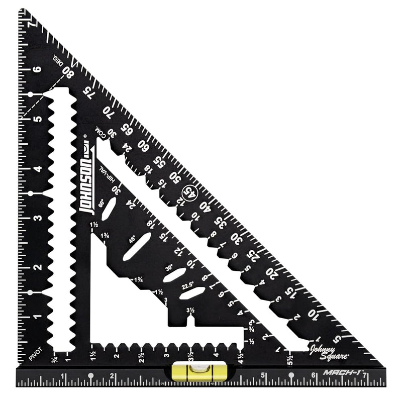 Johnson Level & Tool 1904-0700V 7-1/4" Johnny Square® MACH-1™ Smart Mark™ Rafter Square with Level Vial, Black 7-1/4-inch MACH-1 with Level Vial